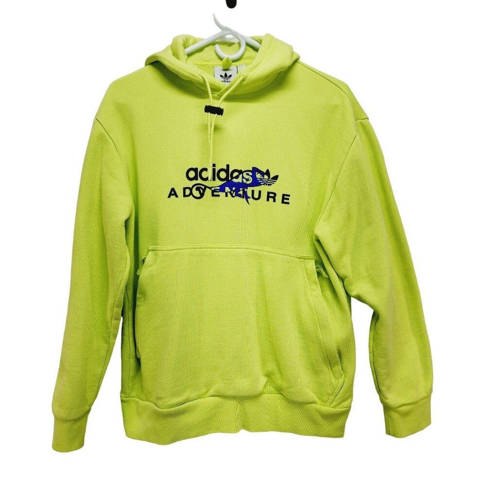 Adidas Adventure Lime Green Hoodie Mens  Size S Kangaroo Pocket Drawstring Hood